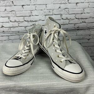 Chuck Taylor All Star Converse light gray small polkadot gold rims high top sz 8